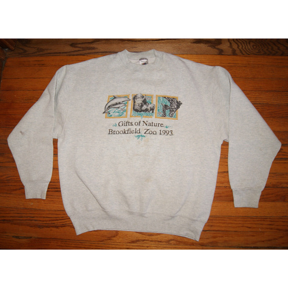 Vintage 90s Gifts of Nature 1993 Chicago’s Brookfield Zoo Gray XL Sweatshirt USA - Picture 3 of 10